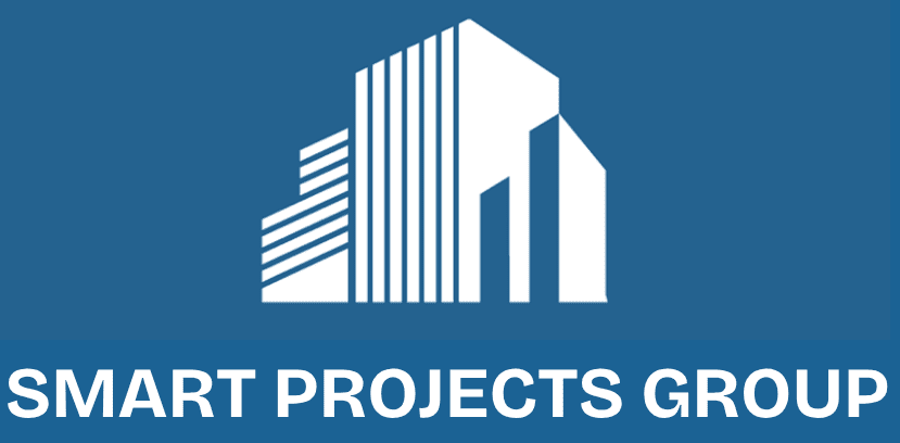 Logo of a building project company with stylized buildings.