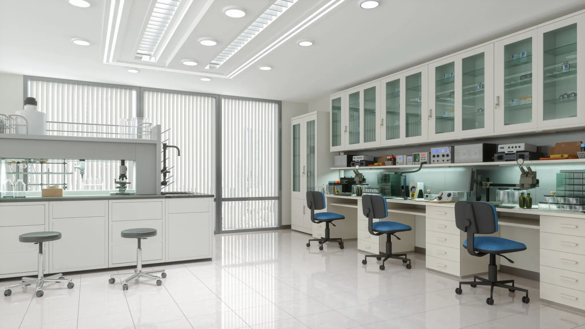 Modern medical consultation room with white interiors and ergonomic chairs.